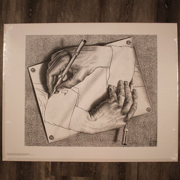 MC Escher Drawing Hands 22X28 Art Poster - Picture 1 of 2